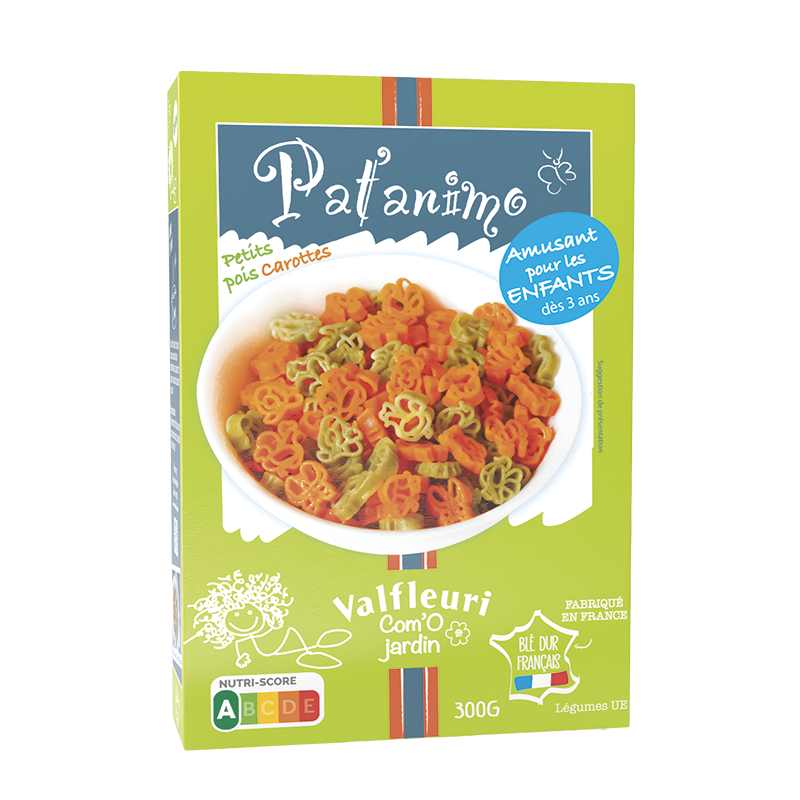 paquet-pates-legumes-patanimo-bicolore-petit-pois-carotte-valfleuri-300g